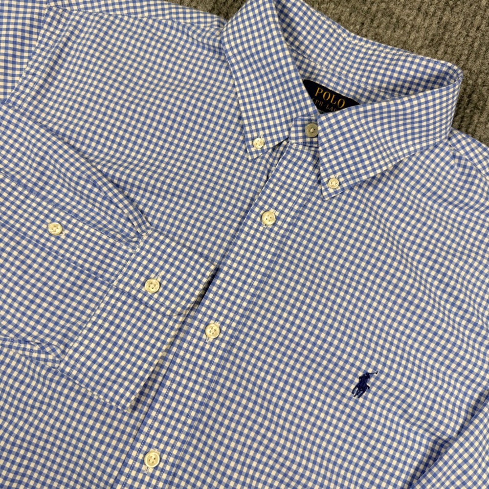 Polo Ralph Lauren Mens XL Blue White Gingham Classic Fit Button Down Shirt